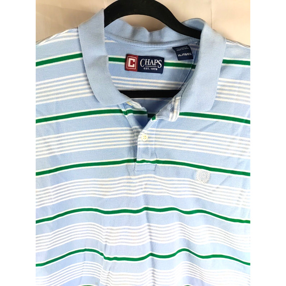 Chaps Mens Polo Shirt Blue Green White Stripe Size X Large - Picture 2 of 7